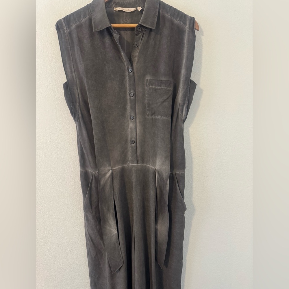 Soft Surroundings Camilla Jumpsuit Front Tie Button Grey Wide Leg Relaxed Med - Picture 2 of 12
